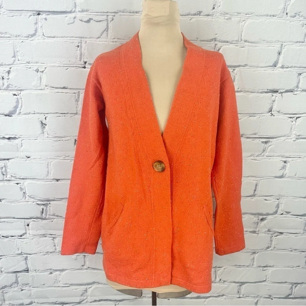J.Jill Speckle Cardigan XS Women Orange Angora Rabbit Hair Cotton Blend